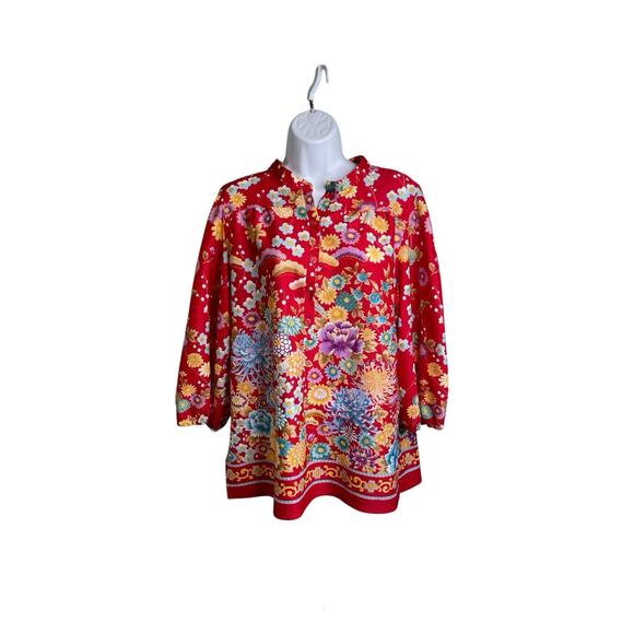 Arty Gutmac Tops - Vintage Marty Gutmacher Women's Red Floral Top Est. Size M/L Retro 70’s Vibes